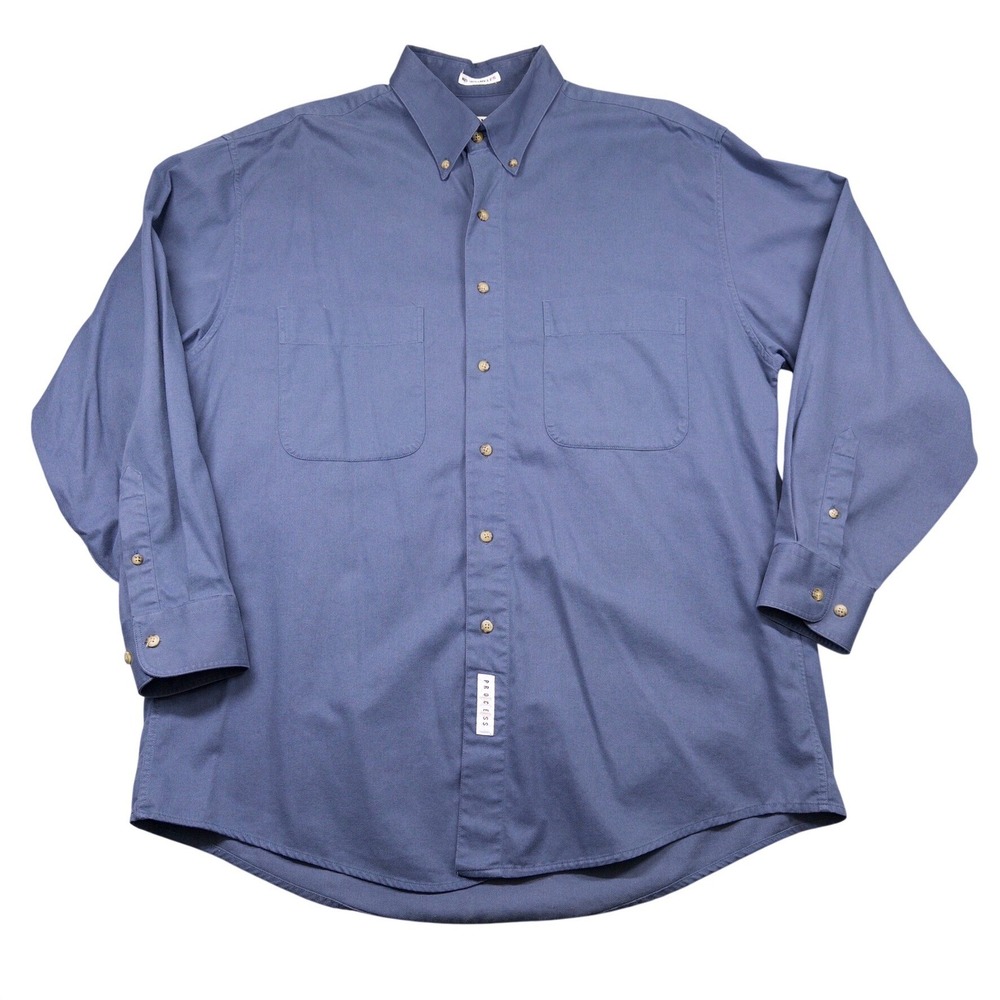 Savane Button Down Shirt Mens Large Blue Deep Dye Long Sleeve Cotton Twill Work